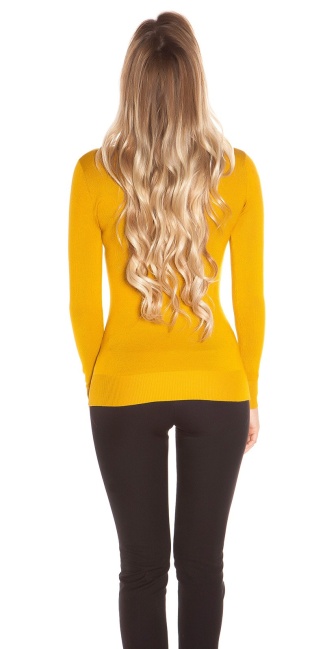 Trendy sweater with neck lacing & rivets Mustard
